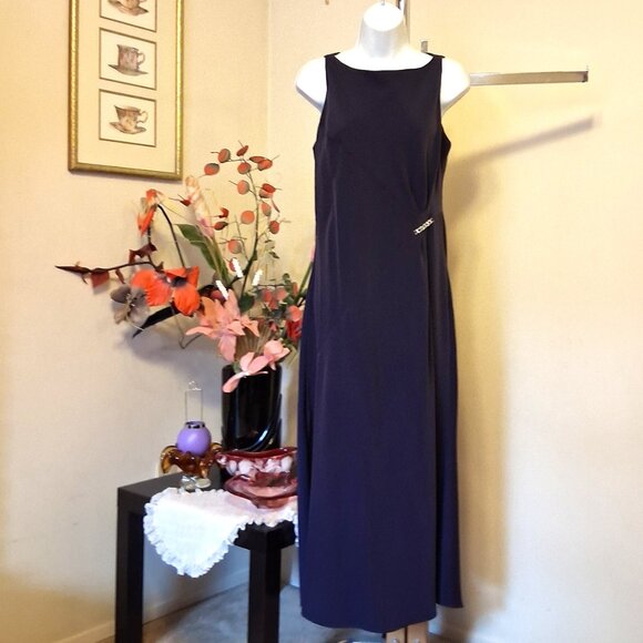 Vintage Jones New York Purple Blue Maxi Dress VTG Elegant Sleeveless Gowns - Picture 4 of 13